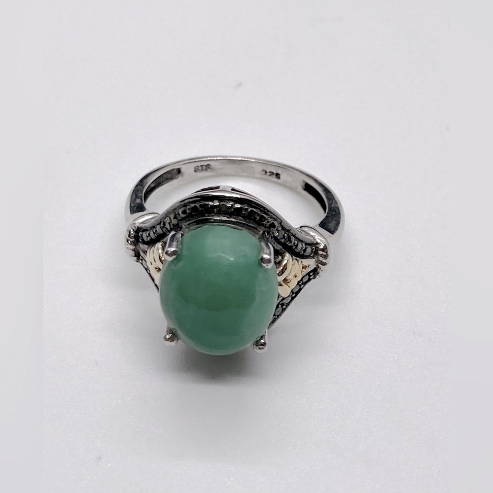 Vtg Chuck Clemency Sterling Silver Green Jade Gemstone Ring 925 STS | Sz 6.75 - Picture 4 of 8